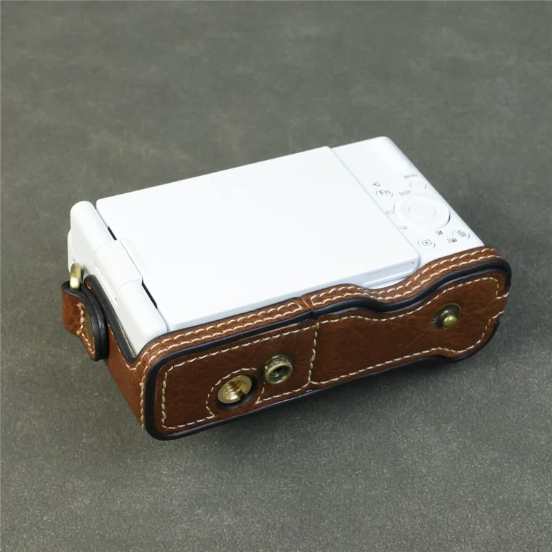 Étui pour appareil photo Sony ZV-1F / ZV-1M2 avec ouverture pour batterie, étui de protection en cuir portable - Café