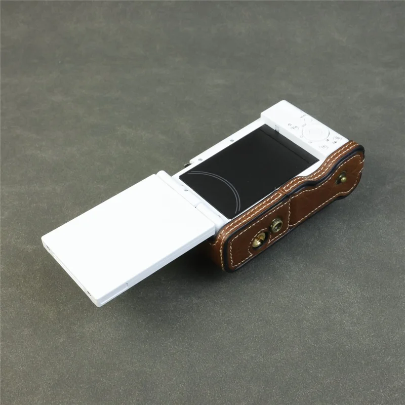 Étui pour appareil photo Sony ZV-1F / ZV-1M2 avec ouverture pour batterie, étui de protection en cuir portable - Café