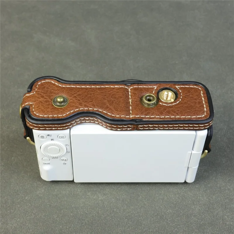 Étui pour appareil photo Sony ZV-1F / ZV-1M2 avec ouverture pour batterie, étui de protection en cuir portable - Café