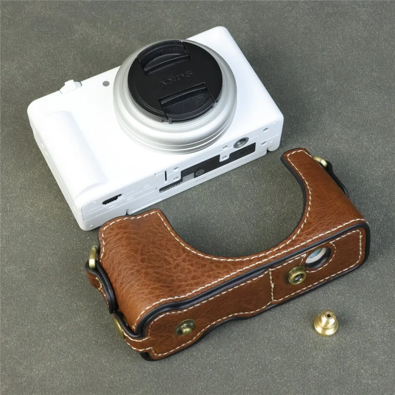 Étui pour appareil photo Sony ZV-1F / ZV-1M2 avec ouverture pour batterie, étui de protection en cuir portable - Café