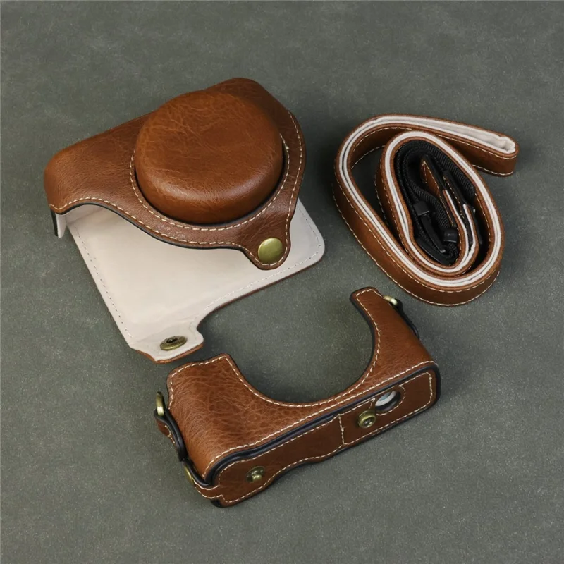 Étui pour appareil photo Sony ZV-1F / ZV-1M2 avec ouverture pour batterie, étui de protection en cuir portable - Café