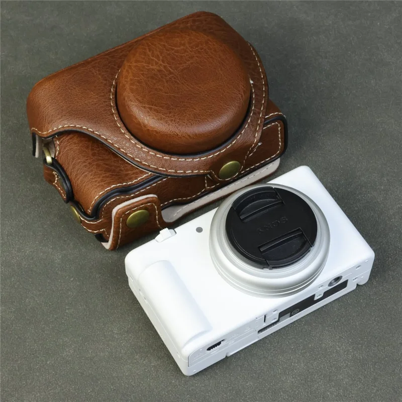 Étui pour appareil photo Sony ZV-1F / ZV-1M2 avec ouverture pour batterie, étui de protection en cuir portable - Café