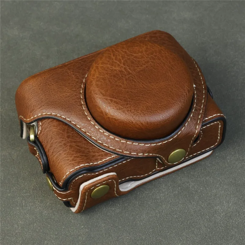 Étui pour appareil photo Sony ZV-1F / ZV-1M2 avec ouverture pour batterie, étui de protection en cuir portable - Café