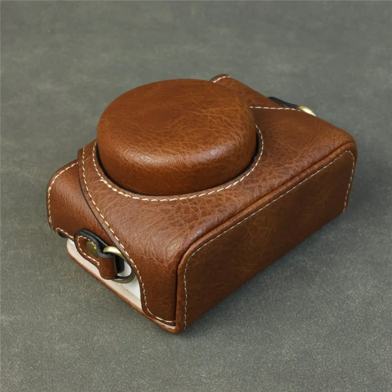 Étui pour appareil photo Sony ZV-1F / ZV-1M2 avec ouverture pour batterie, étui de protection en cuir portable - Café