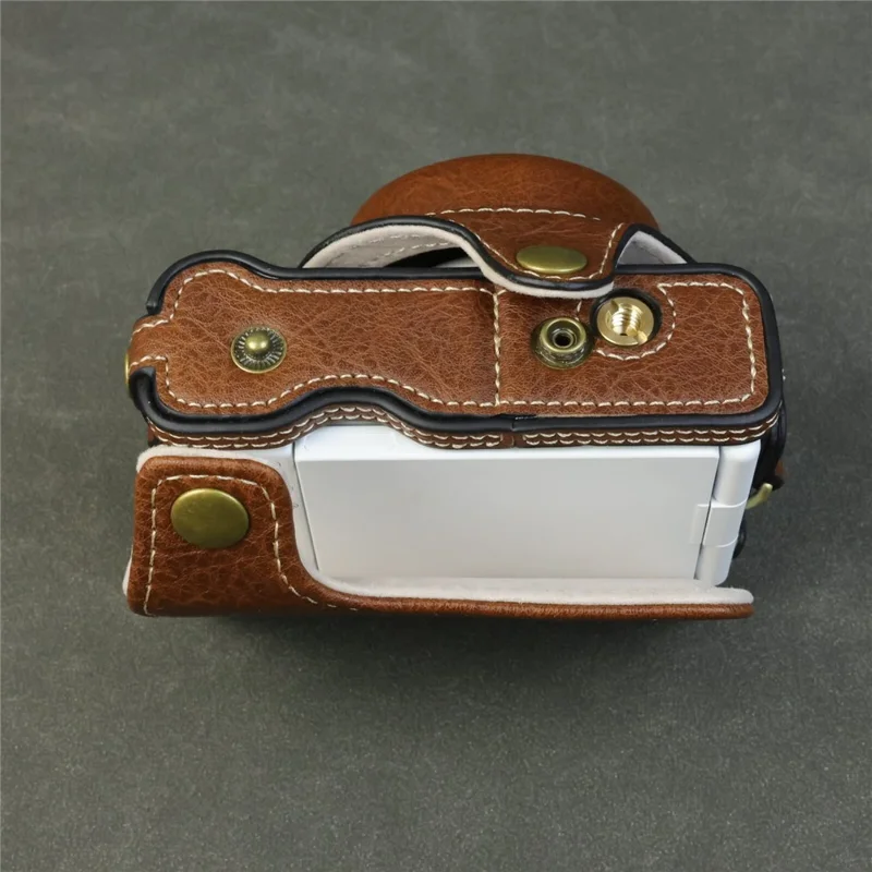Étui pour appareil photo Sony ZV-1F / ZV-1M2 avec ouverture pour batterie, étui de protection en cuir portable - Café