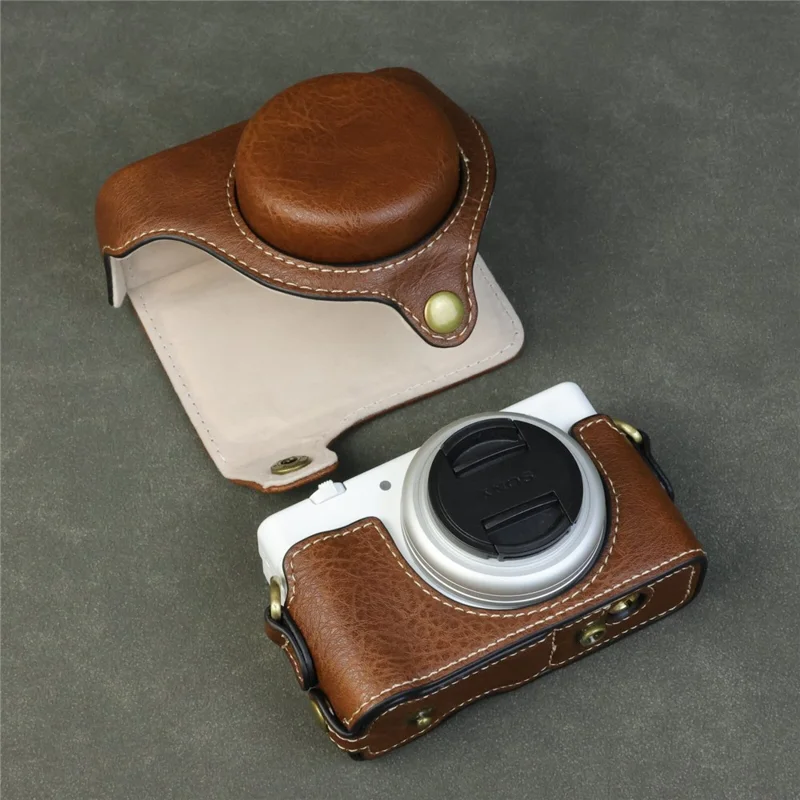 Étui pour appareil photo Sony ZV-1F / ZV-1M2 avec ouverture pour batterie, étui de protection en cuir portable - Café