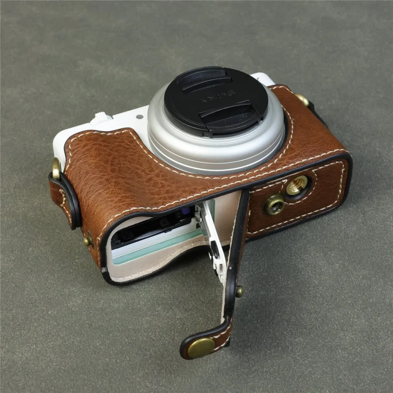 Étui pour appareil photo Sony ZV-1F / ZV-1M2 avec ouverture pour batterie, étui de protection en cuir portable - Café