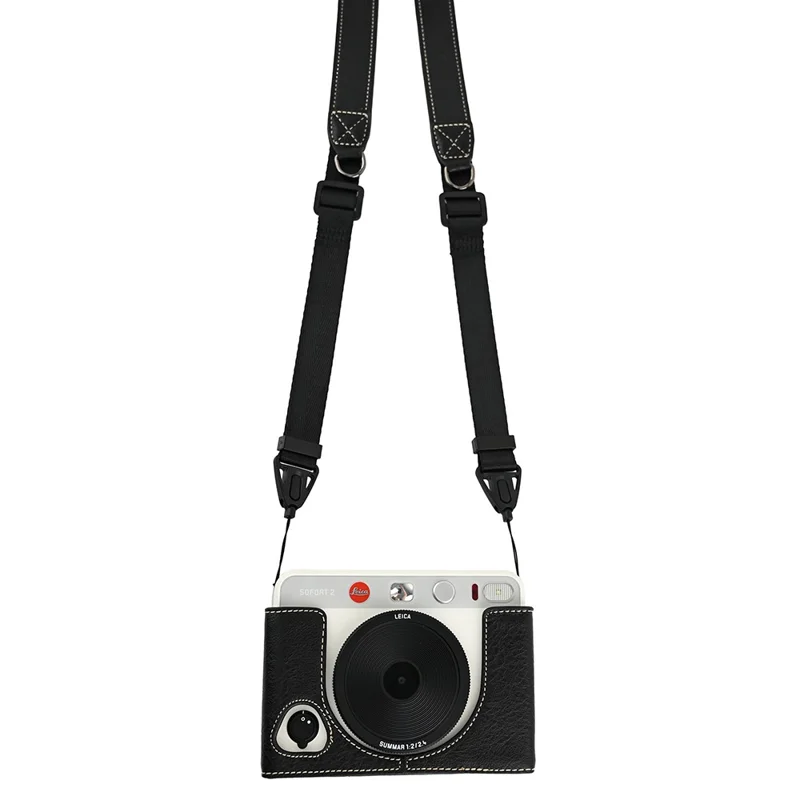 Voor Leica SOFORT 2 PU Leren Ondersteuningshoes met Batterijtoegang / Schouderband Schokbestendige Halfhoes voor Camera - Zwart
