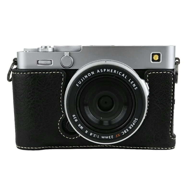 For Fujifilm X-E5 Camera Half Case Litchi Texture Leather Bottom Cover with Battery Opening - Black