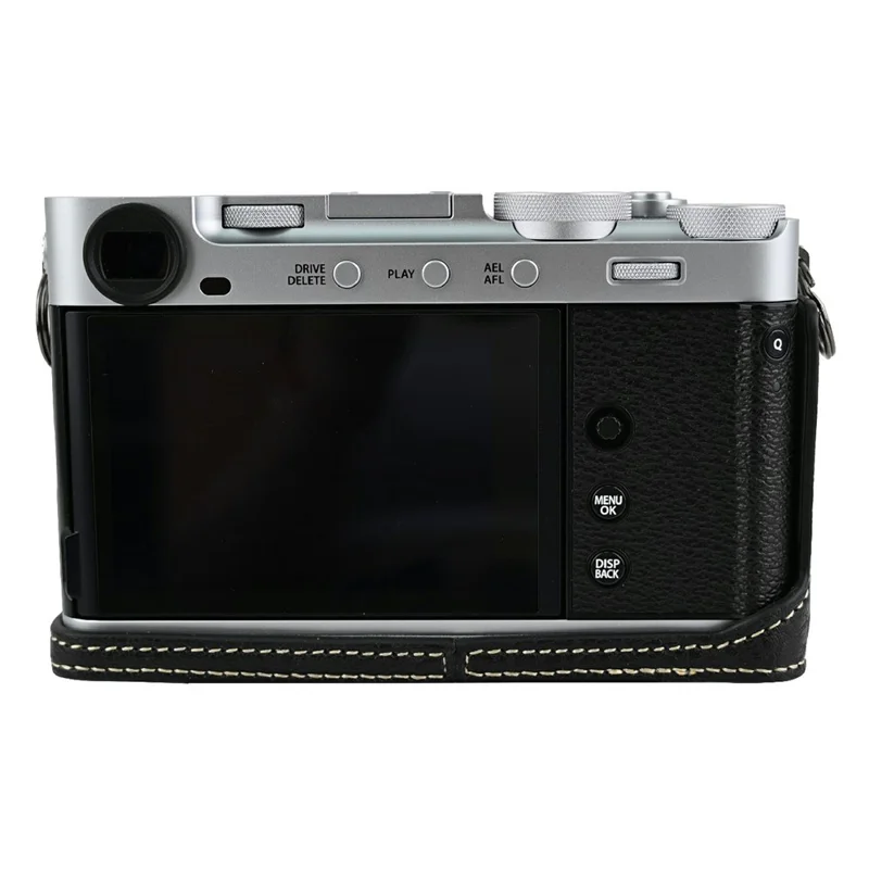 For Fujifilm X-E5 Camera Half Case Litchi Texture Leather Bottom Cover with Battery Opening - Black