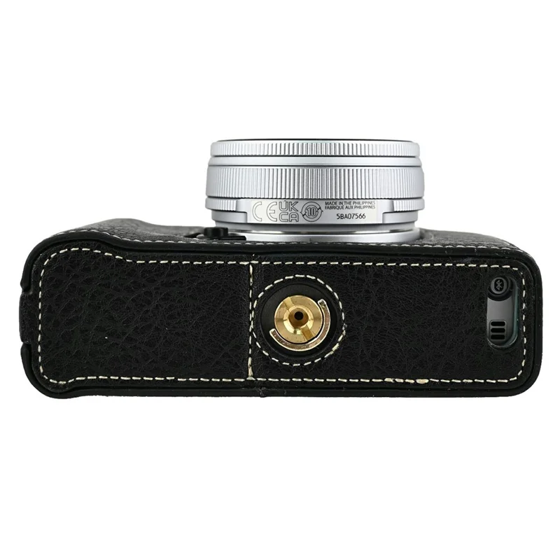 For Fujifilm X-E5 Camera Half Case Litchi Texture Leather Bottom Cover with Battery Opening - Black