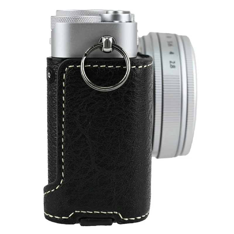 For Fujifilm X-E5 Camera Half Case Litchi Texture Leather Bottom Cover with Battery Opening - Black