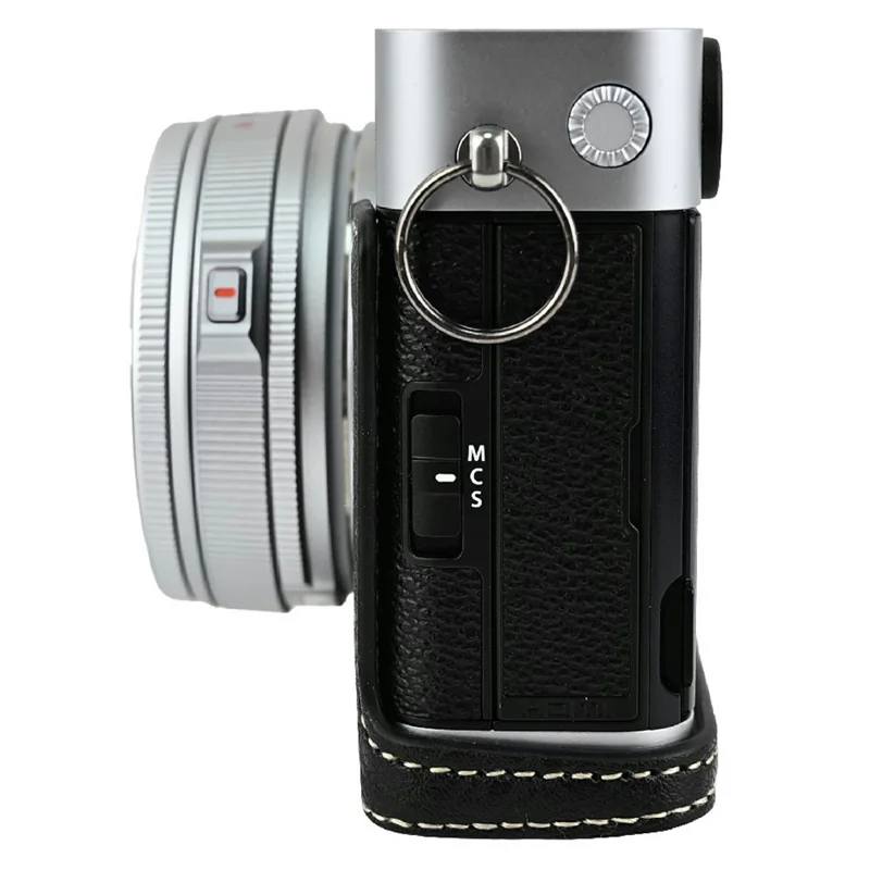 For Fujifilm X-E5 Camera Half Case Litchi Texture Leather Bottom Cover with Battery Opening - Black
