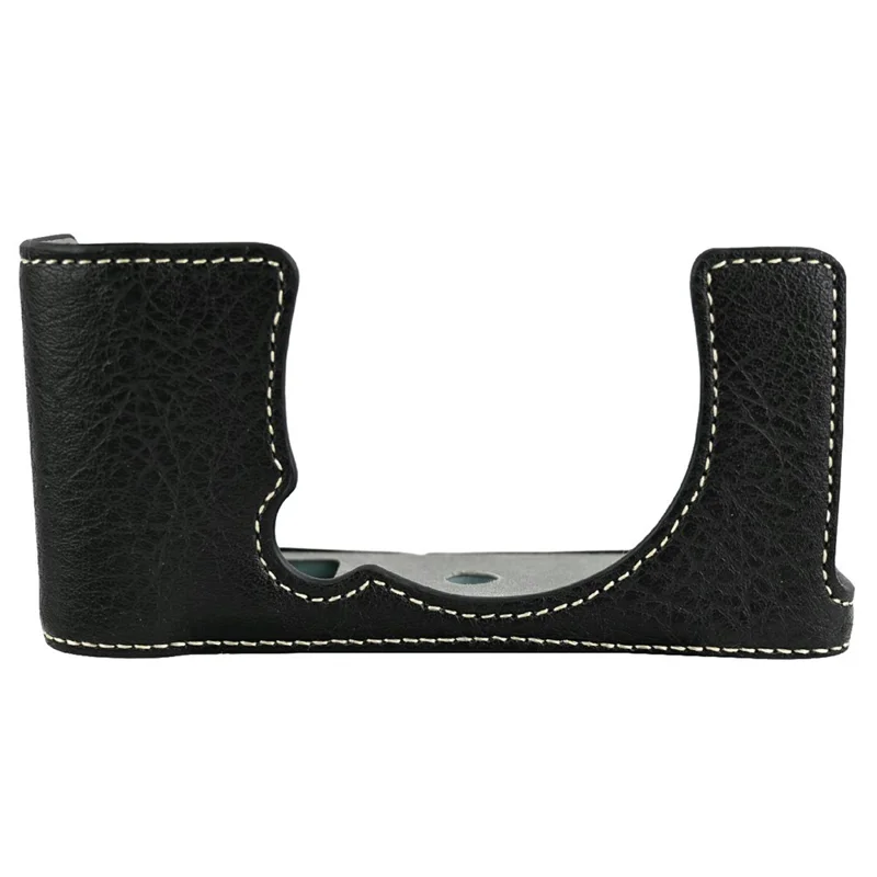 For Fujifilm X-E5 Camera Half Case Litchi Texture Leather Bottom Cover with Battery Opening - Black