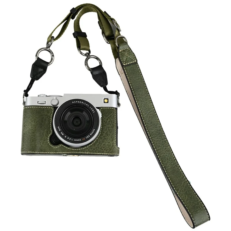 Для Fujifilm X-E5 Камера Полукейс Открытие аккумулятора Текстура Litchi Кожаная нижняя крышка с плечевым ремнем - Зеленый