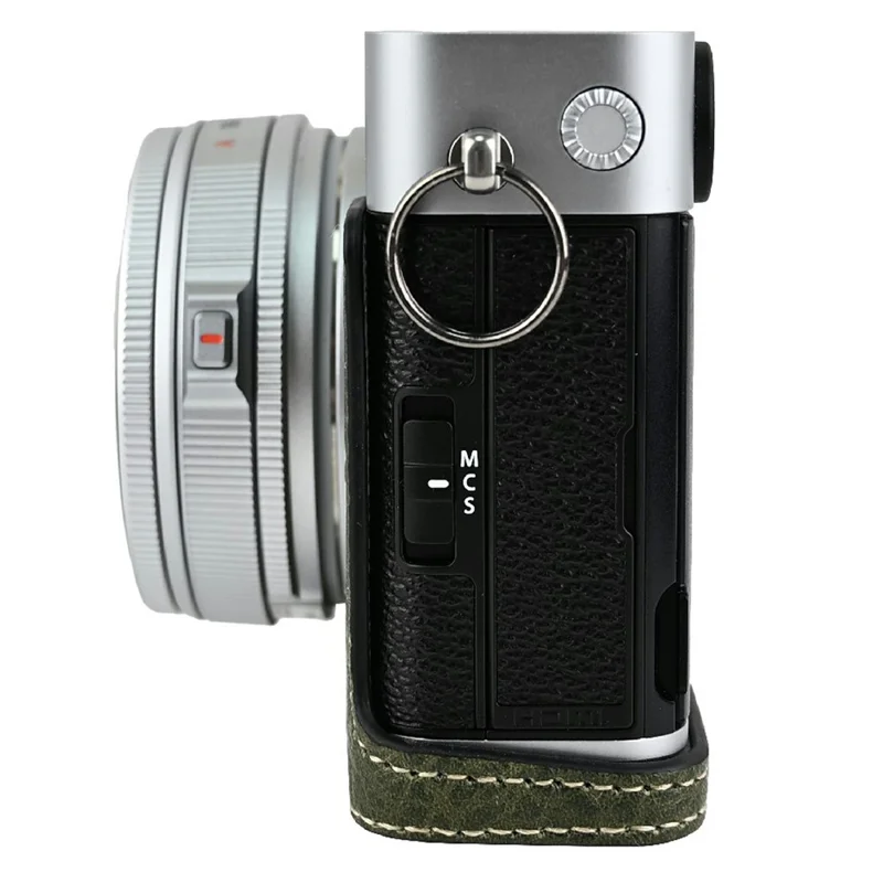 Для Fujifilm X-E5 Камера Полукейс Открытие аккумулятора Текстура Litchi Кожаная нижняя крышка с плечевым ремнем - Зеленый