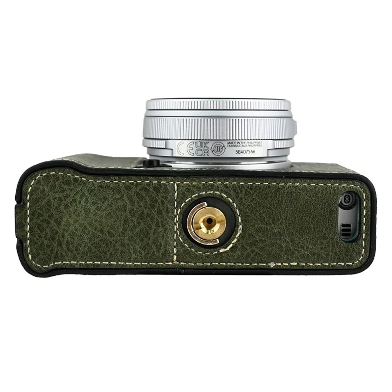 For Fujifilm X-E5 Camera Half Case Battery Opening Litchi Texture Leather Bottom Cover with Lens Cap and Shoulder Strap - Green