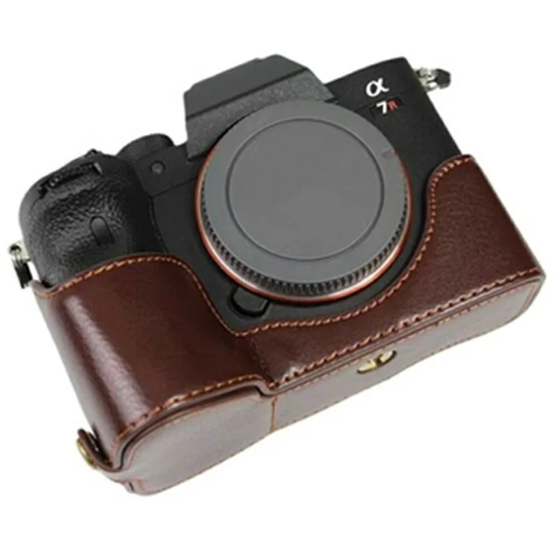 Для Sony A7R IV Нижний чехол из искусственной кожи с отверстием для батареи - коричневый