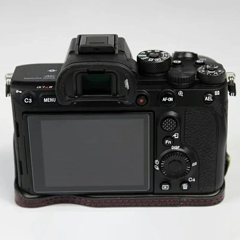Obudowa dolna z półosłoną z premium skórzanej skóry PU do aparatu Sony A7R IV z otworem na baterię - Czarny