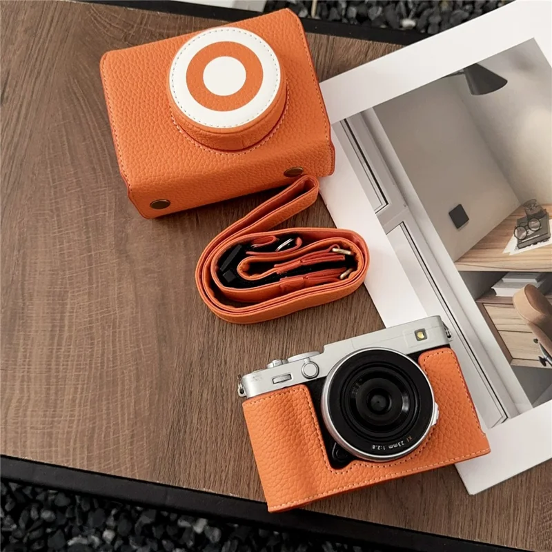 Чехол для камеры Fujifilm X-E5 Кожаный защитный чехол с отделением для хранения батареи Противоцарапающий - Оранжевый