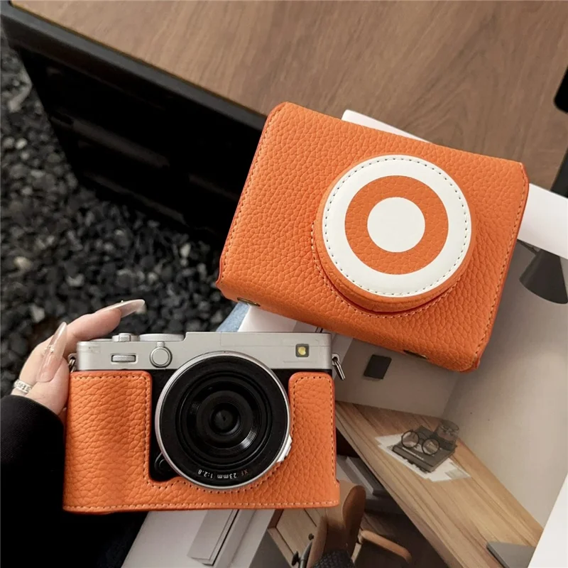 Чехол для камеры Fujifilm X-E5 Кожаный защитный чехол с отделением для хранения батареи Противоцарапающий - Оранжевый