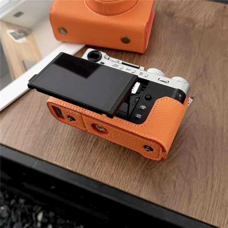 Чехол для камеры Fujifilm X-E5 Кожаный защитный чехол с отделением для хранения батареи Противоцарапающий - Оранжевый