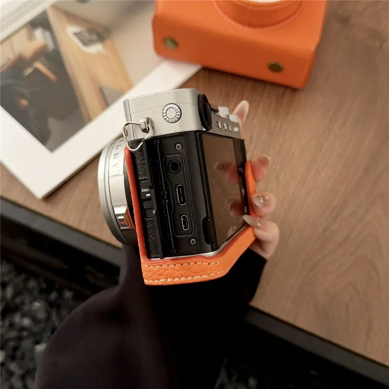 Чехол для камеры Fujifilm X-E5 Кожаный защитный чехол с отделением для хранения батареи Противоцарапающий - Оранжевый