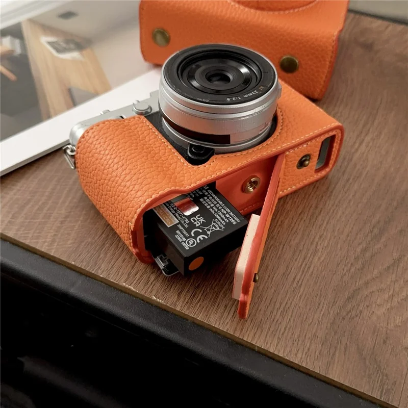 Чехол для камеры Fujifilm X-E5 Кожаный защитный чехол с отделением для хранения батареи Противоцарапающий - Оранжевый