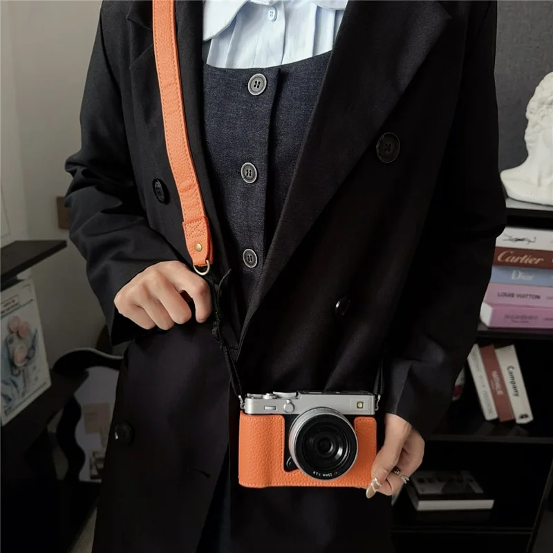 Чехол для камеры Fujifilm X-E5 Кожаный защитный чехол с отделением для хранения батареи Противоцарапающий - Оранжевый