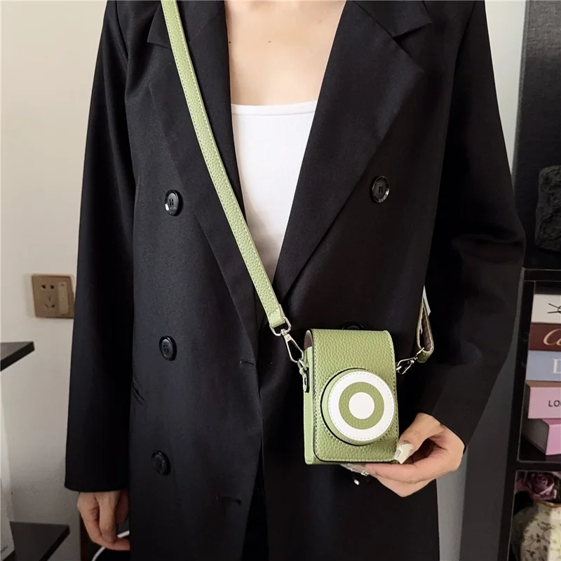 Custodia per Fotocamera con Tracolla per Canon Sony Ricoh Panasonic, Borsa Protettiva in Ecopelle Retrò - Verde