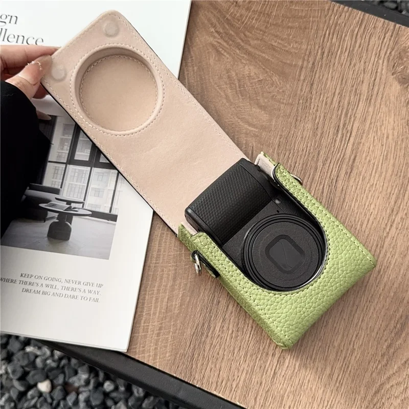 Custodia per Fotocamera con Tracolla per Canon Sony Ricoh Panasonic, Borsa Protettiva in Ecopelle Retrò - Verde