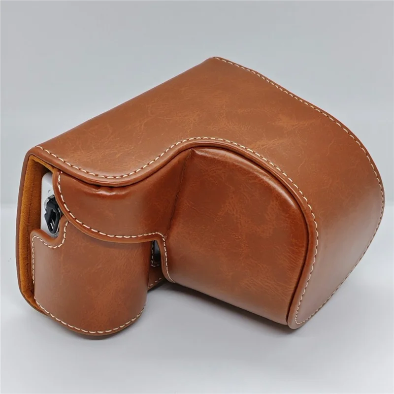 Retro kameraväska i PU-läder till Sony A5000 / A5100 / NEX3N, vit söm, kameraväska med axelrem, mjuk mikrofiberfodrad skyddsväska - Brun