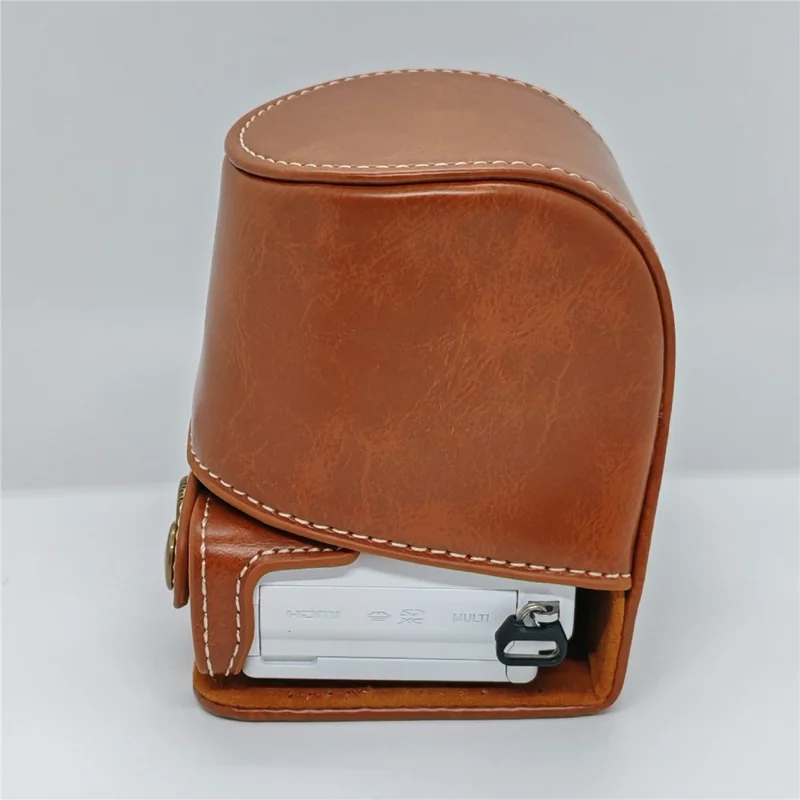 Retro kameraväska i PU-läder till Sony A5000 / A5100 / NEX3N, vit söm, kameraväska med axelrem, mjuk mikrofiberfodrad skyddsväska - Brun