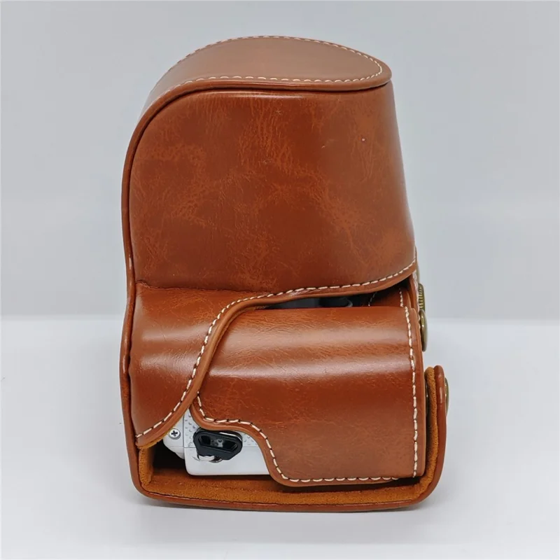 Retro kameraväska i PU-läder till Sony A5000 / A5100 / NEX3N, vit söm, kameraväska med axelrem, mjuk mikrofiberfodrad skyddsväska - Brun