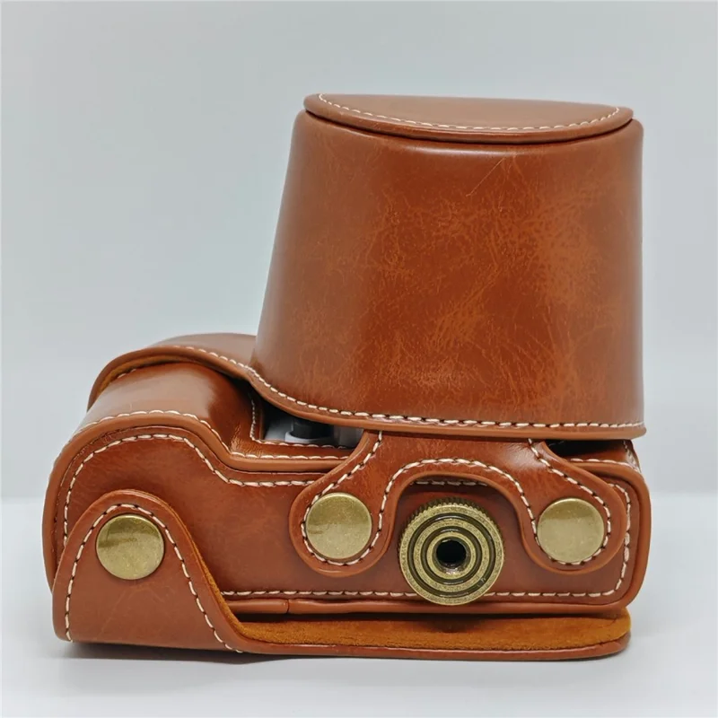 Retro kameraväska i PU-läder till Sony A5000 / A5100 / NEX3N, vit söm, kameraväska med axelrem, mjuk mikrofiberfodrad skyddsväska - Brun
