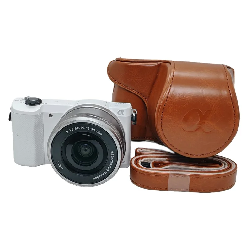Retro-Lederkameraetui für Sony A5000 / A5100 / NEX3N, PU-Schutzhülle mit Schultergurt - Braun