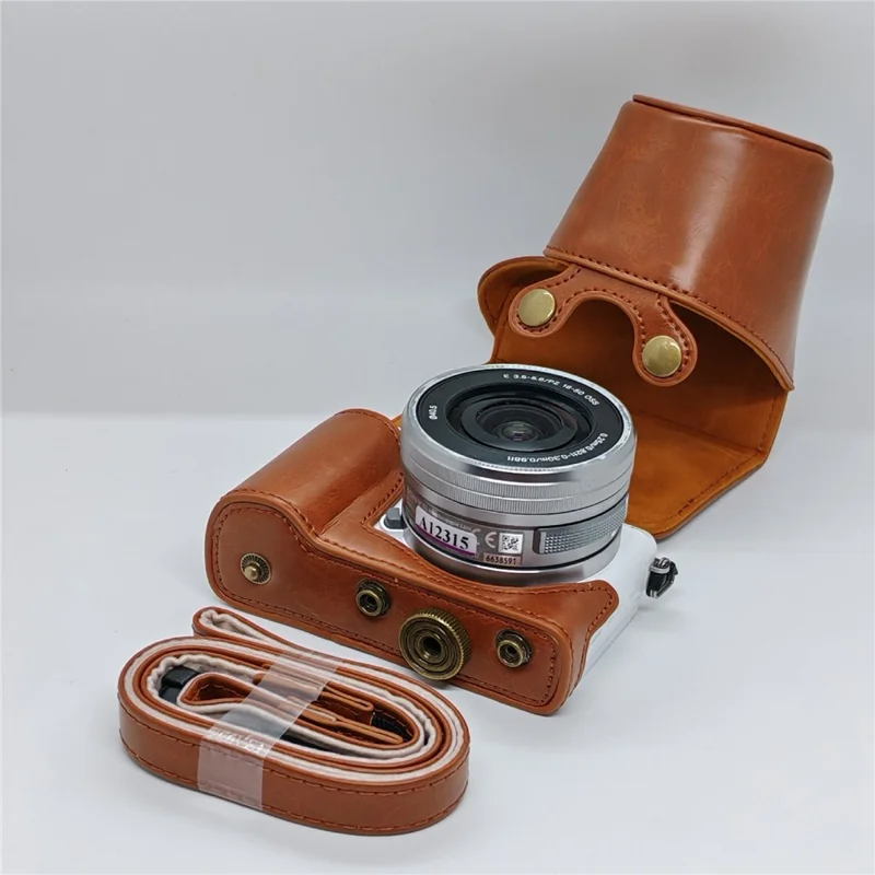 Retro-Lederkameraetui für Sony A5000 / A5100 / NEX3N, PU-Schutzhülle mit Schultergurt - Braun