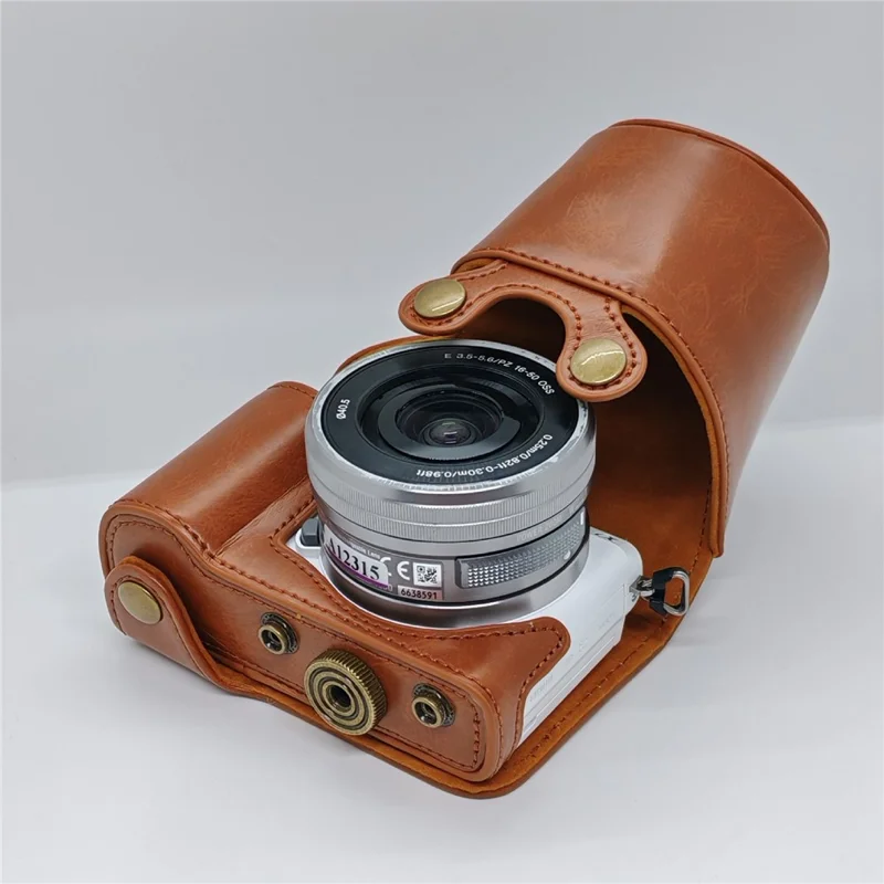 Retro-Lederkameraetui für Sony A5000 / A5100 / NEX3N, PU-Schutzhülle mit Schultergurt - Braun