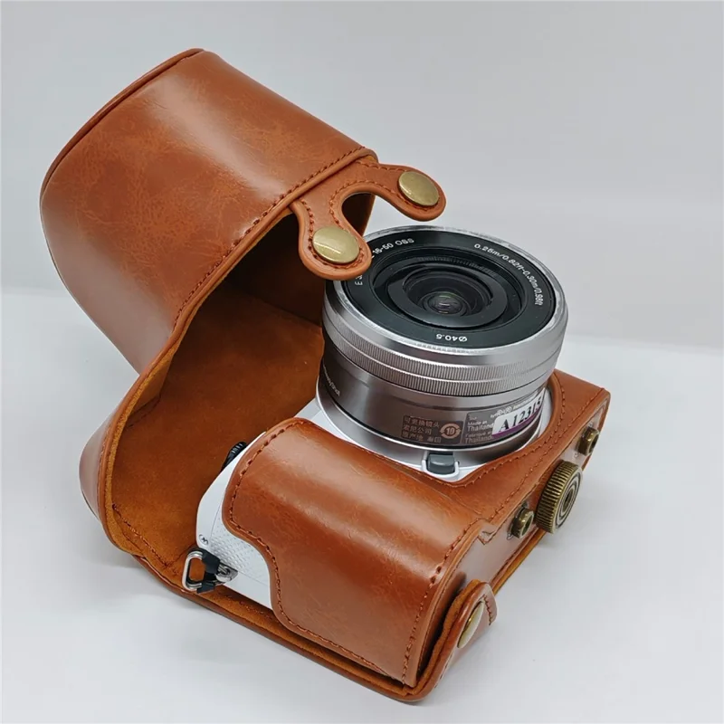 Retro-Lederkameraetui für Sony A5000 / A5100 / NEX3N, PU-Schutzhülle mit Schultergurt - Braun