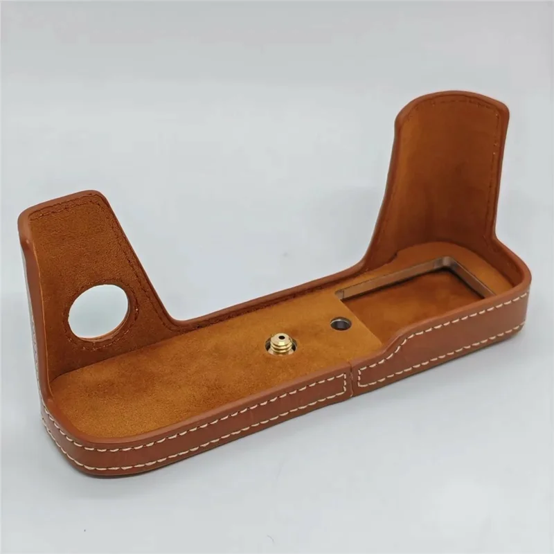 For Fujifilm X-Pro2 Camera Half Case PU Leather Camera Protective Cover with with Removable Battery Access Hole - Brown