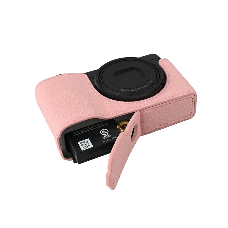 Per Ricoh GR III / GR IV Custodia Protettiva per Fotocamera in Pelle PU con Texture Litchi con Foro per Vite del Treppiede e Accesso alla Batteria - Rosa