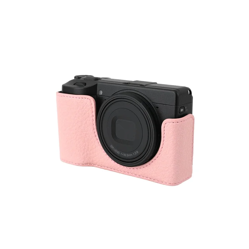 Per Ricoh GR III / GR IV Custodia Protettiva per Fotocamera in Pelle PU con Texture Litchi con Foro per Vite del Treppiede e Accesso alla Batteria - Rosa
