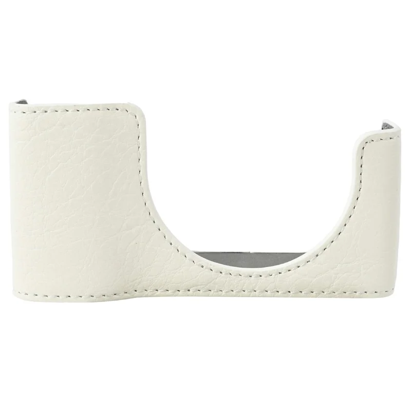 للكاميرا ريكو GR III / GR IV حقيبة حماية قاعدية من جلد PU بنمط الليتشي مع حزام كتف ووصول للبطارية - أبيض