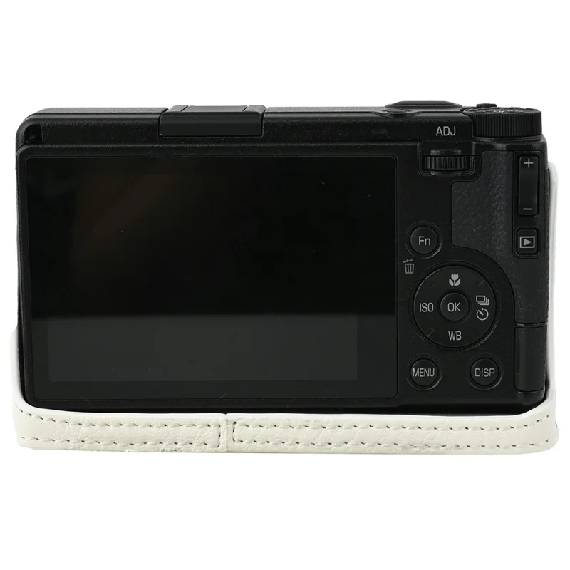 للكاميرا ريكو GR III / GR IV حقيبة حماية قاعدية من جلد PU بنمط الليتشي مع حزام كتف ووصول للبطارية - أبيض