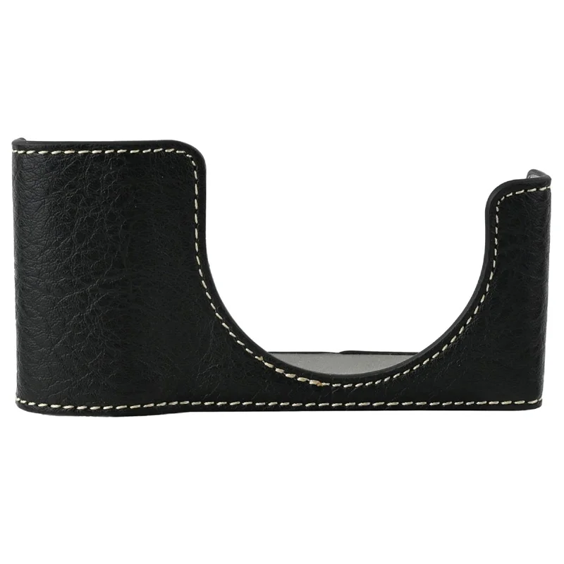 For Ricoh GR III  /  GR IV Litchi Camera Base Protective Camera Case with Shoulder Strap and Battery Access - Black