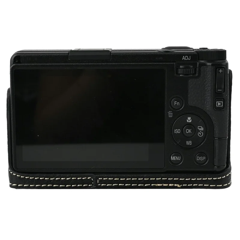 For Ricoh GR III  /  GR IV Litchi Camera Base Protective Camera Case with Shoulder Strap and Battery Access - Black
