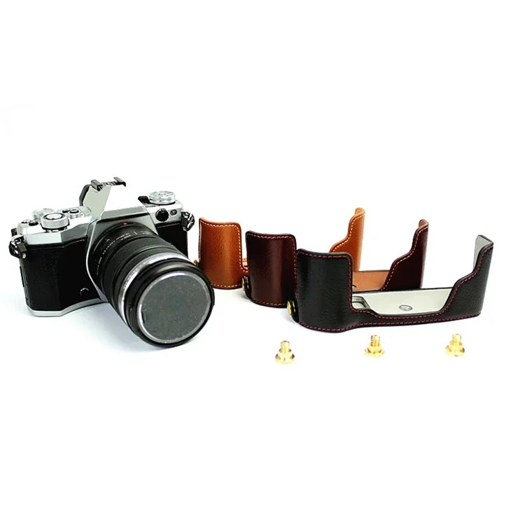 For Olympus E-M5 II/E-M5 Mark II Genuine Leather Half Body Case Battery Opening Protective Cover - Black