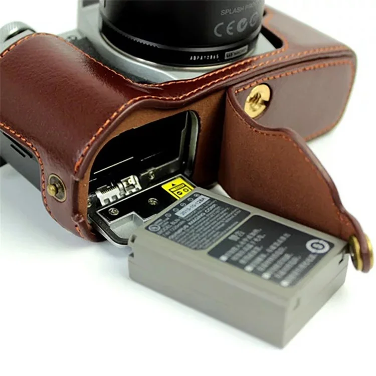 Para Olympus E-M5 II/E-M5 Mark II Funda de Cuero Genuino para Mitad del Cuerpo Cubierta Protectora de Apertura de Batería - Café