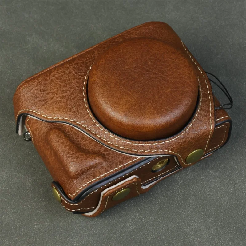 Til Fujifilm X Halv Kamerataske med Bukketrækstof, Læderbeskyttelsesdæksel med Batteriåbning - Kaffe