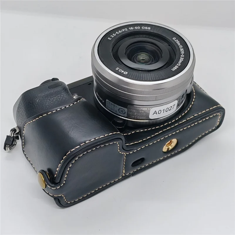 For Sony NEX-7 / NEX-6 PU Leather Camera Case Battery Opening Design Half Body Cover with Hand Strap - Black